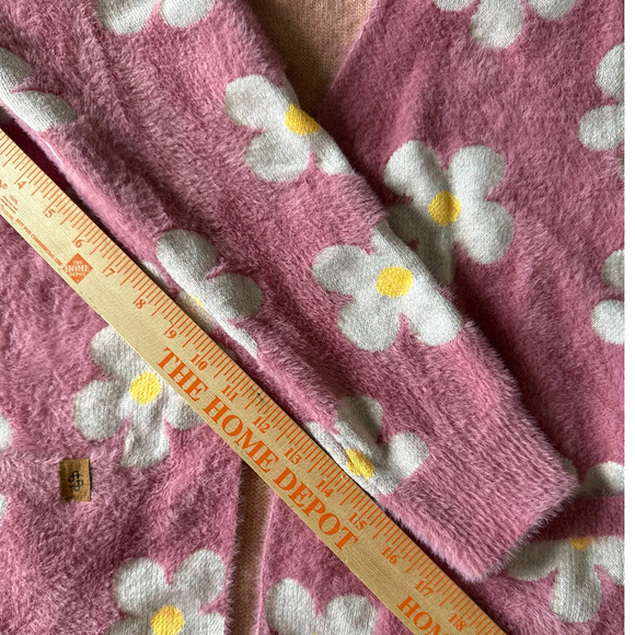 Simply Southern Fuzzy Daisy Pink Long Open Front Duster Cardigan Sweater Small - Picture 10 of 10